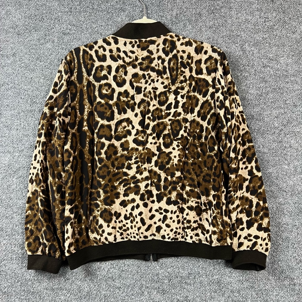 Laila & Savannah Leopard Print 100% Silk Bomber J… - image 5